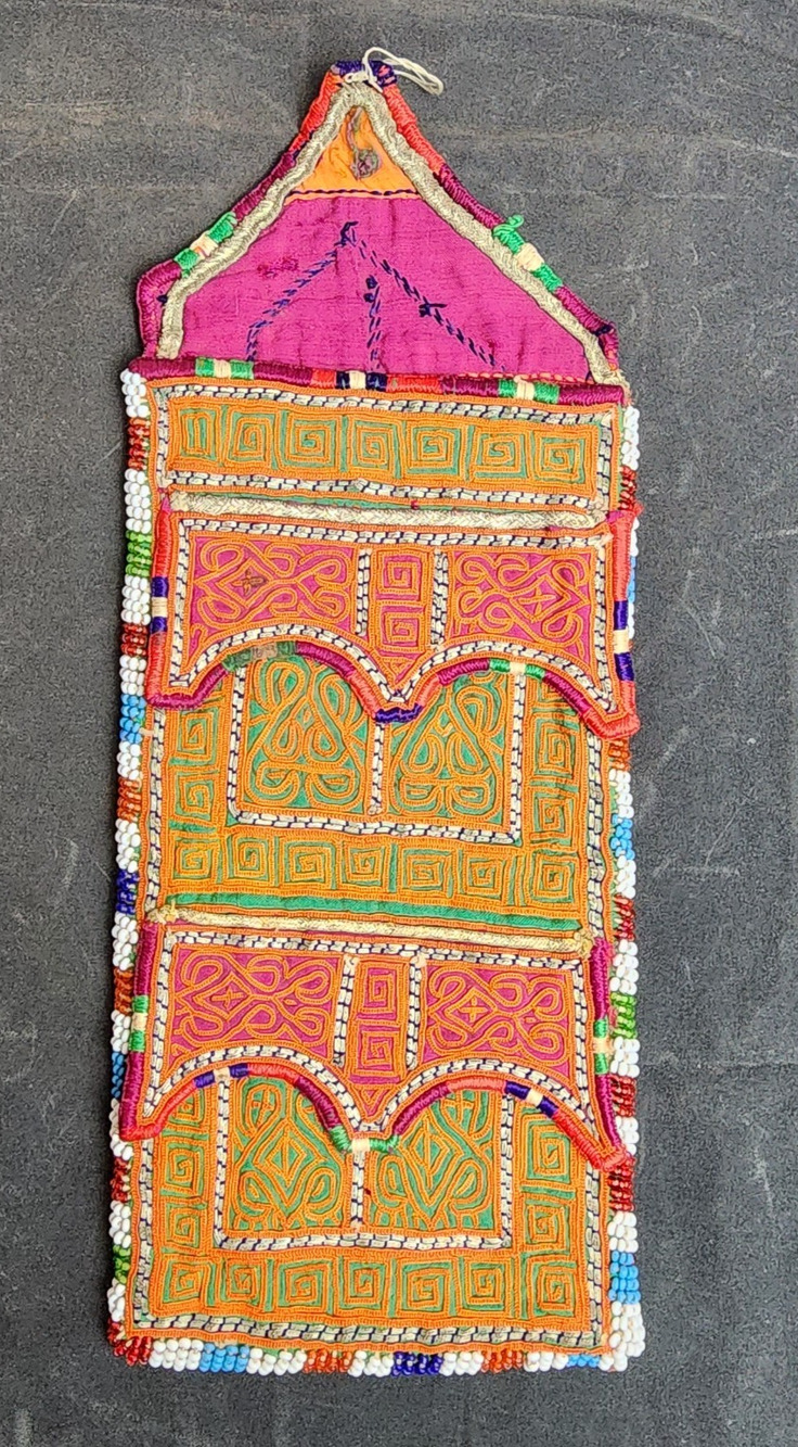 Kuchi Embroidered Pouch Wallet Afghan Handmade Beaded Semi-Circle Motif
